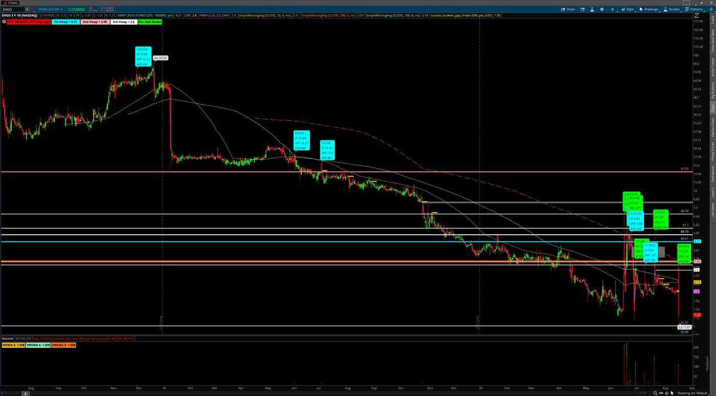 EHGO Aug 19 daily chart
